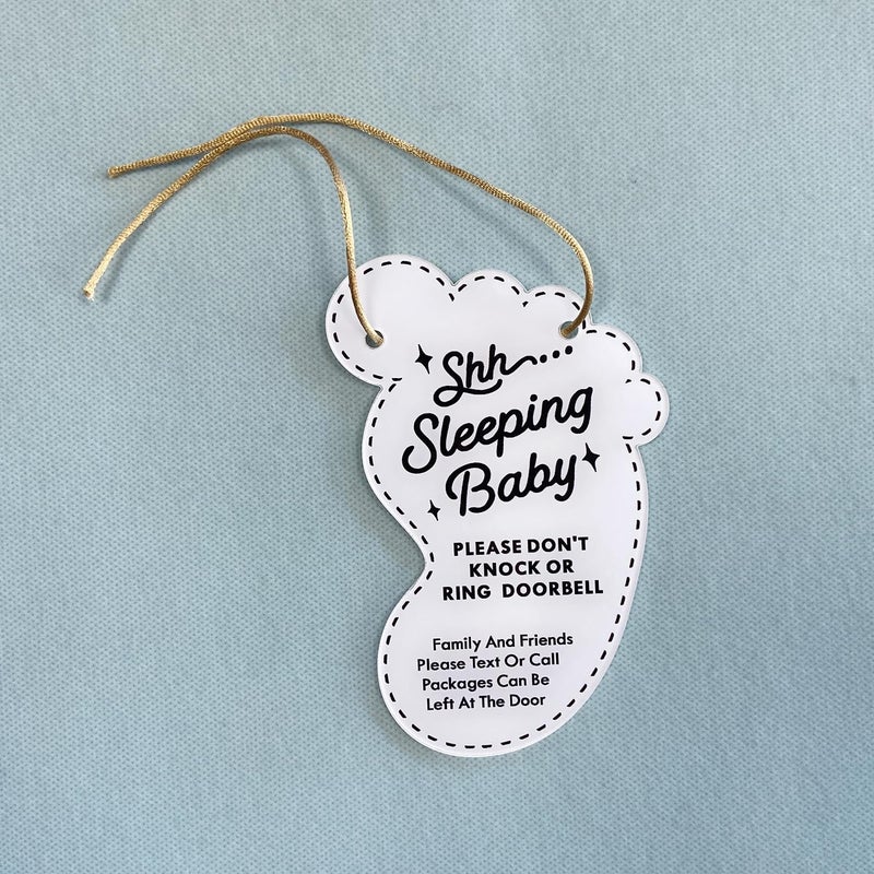 LEMBANG Small Baby Sleeping Hanging Sign,Do Not Knock Or Ring The Bell, Door Hanger for Baby Room, Nursery, Front Door (foot) - Image 2